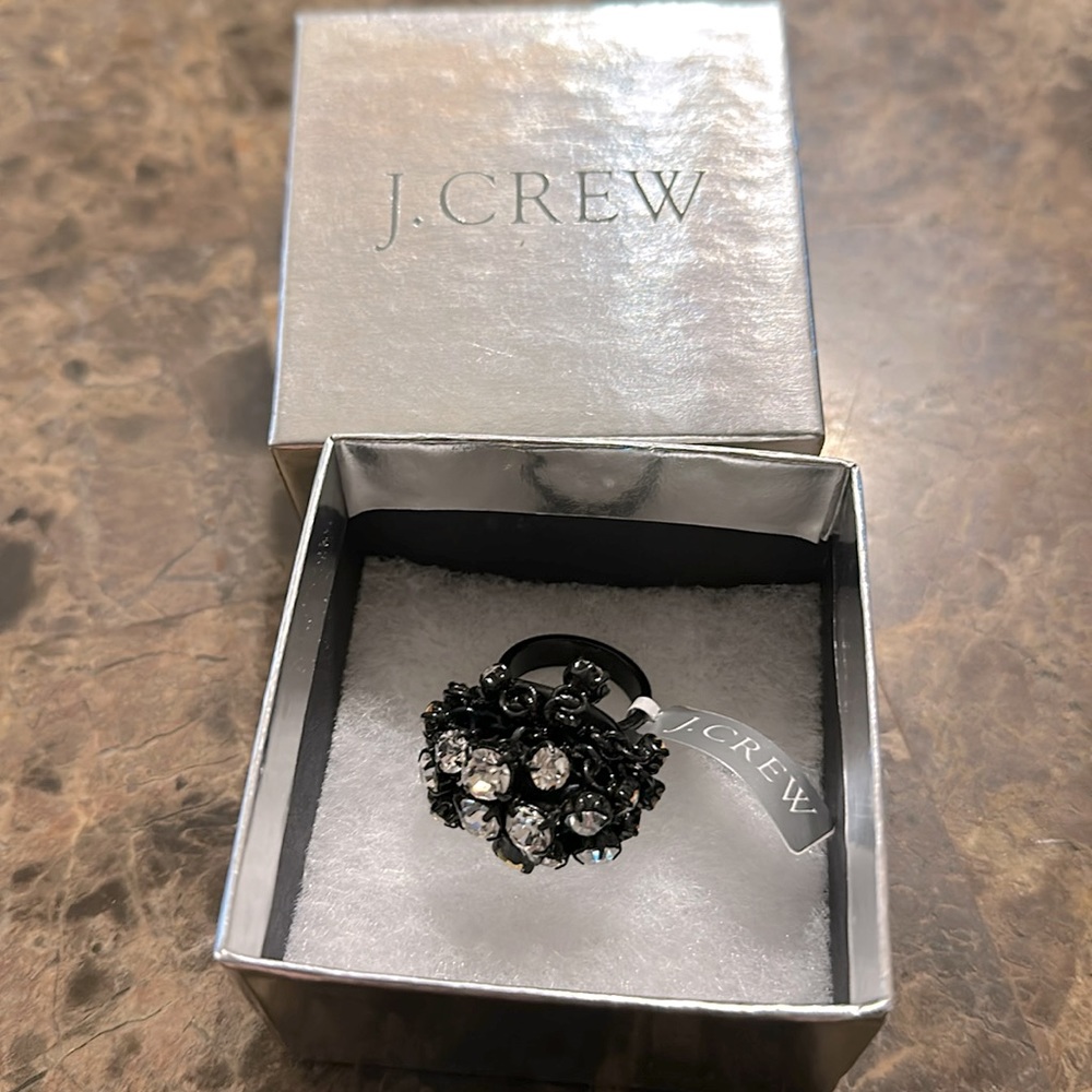 J. Crew Black Ring with Silver Gems